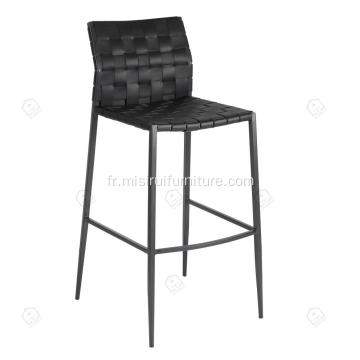 Selle tissée à la main noire tabouret de bar en cuir authentique